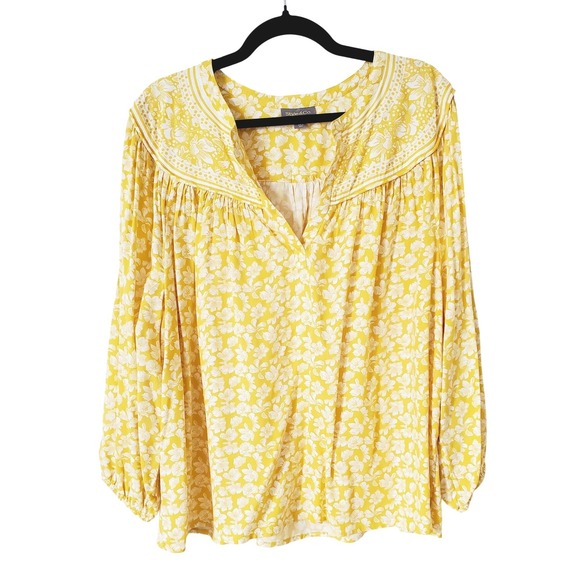 Style & Co. Tops - Style & Co Womens 2X Yellow White Floral Rayon Boho Blouse Peasant Top